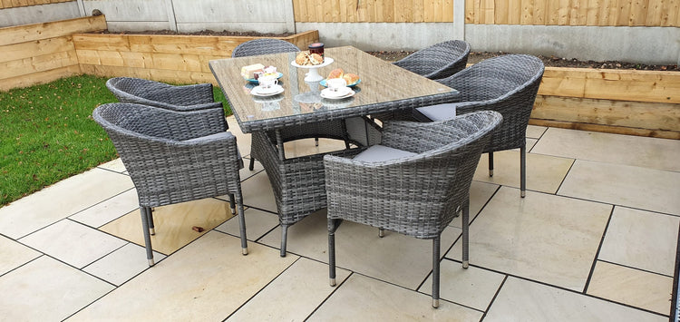 Emily 6 Seater Natural Rattan Garden Dining Set with Stacking Chairs | Signature Weave