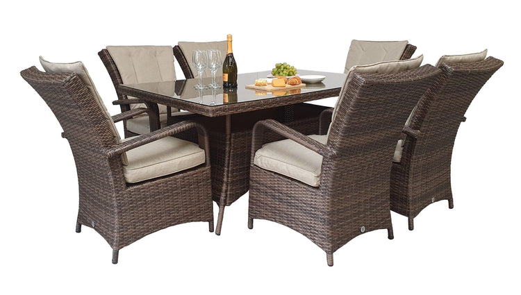 Florence 6 Seater Brown Rattan Garden Dining Set with High Back Chairs | Signature Weave