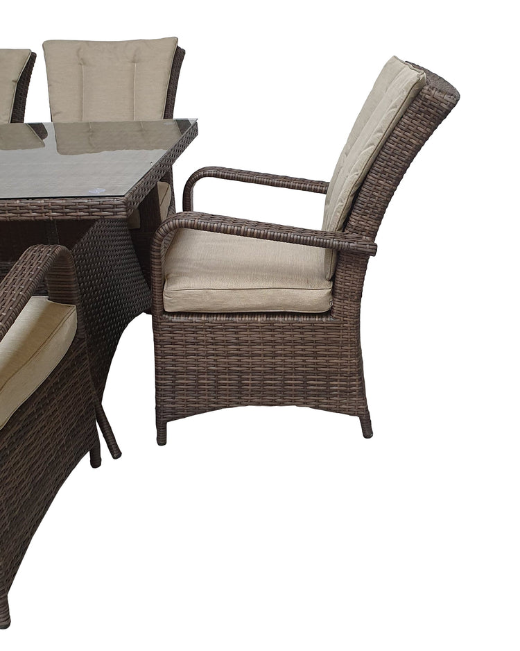 Florence 6 Seater Brown Rattan Garden Dining Set with High Back Chairs | Signature Weave