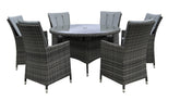 Rattan Grey Dining Round Table + 6 High back Chairs Set | Amel130TGS | Amil13CCG