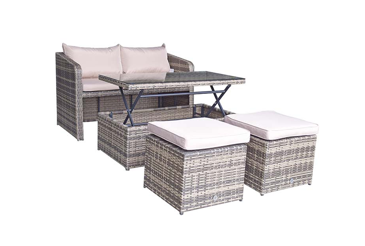 Signature Weave - Rattan Compact Sofa with 2 Ottomans and Lift Coffee Table in Brown | Gemma | Gemm0180