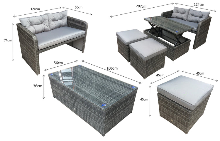 Signature Weave - Rattan Compact Sofa with 2 Ottomans and Lift Coffee Table in Brown | Gemma | Gemm0180