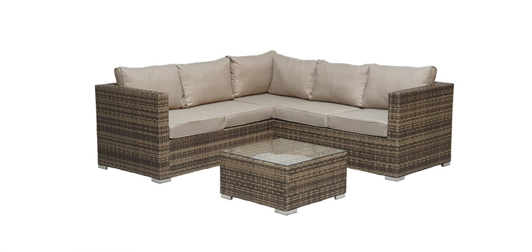 Georgia Brown Rattan Compact Garden Corner Sofa with Coffee Table | Signature Weave