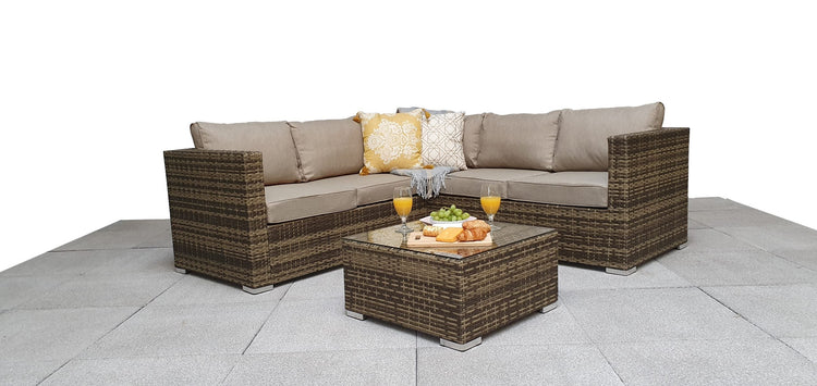 Georgia Brown Rattan Compact Garden Corner Sofa with Coffee Table | Signature Weave