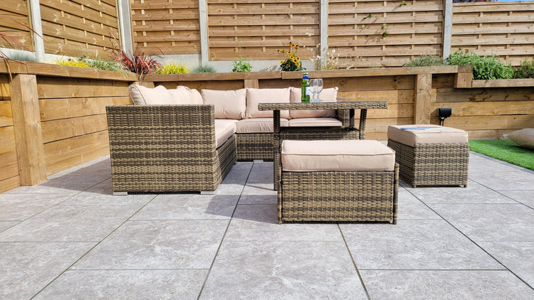 Georgia Brown Rattan Compact Corner Sofa with Dining Table & 2 Stools | Signature Weave