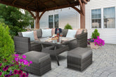 Signature Weave - Georgia Rattan Corner Dining Set with Benches in Grey | Geor0150