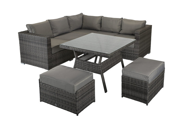 Georgia Grey Rattan Corner Dining Set with Poly Wood Table & Benches | Signature Weave