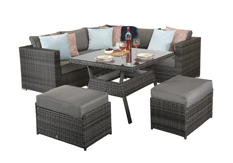 Georgia Grey Rattan Corner Dining Set with Poly Wood Table & Benches | Signature Weave
