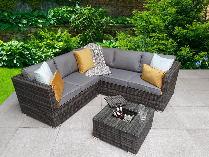 Georgia Grey Rattan Corner Sofa with Ice Bucket Coffee Table | Signature Weave