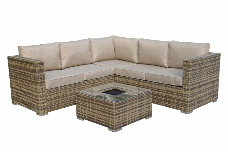 Georgia Brown Rattan Corner Sofa with Ice Bucket Glass Coffee Table | Signature Weave