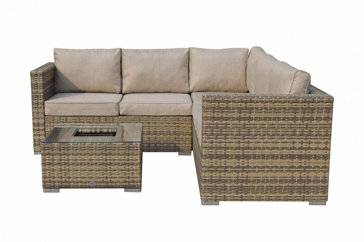 Georgia Brown Rattan Corner Sofa with Ice Bucket Glass Coffee Table | Signature Weave