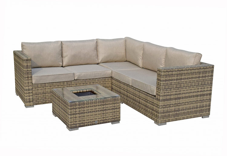 Georgia Brown Rattan Corner Sofa with Ice Bucket Glass Coffee Table | Signature Weave