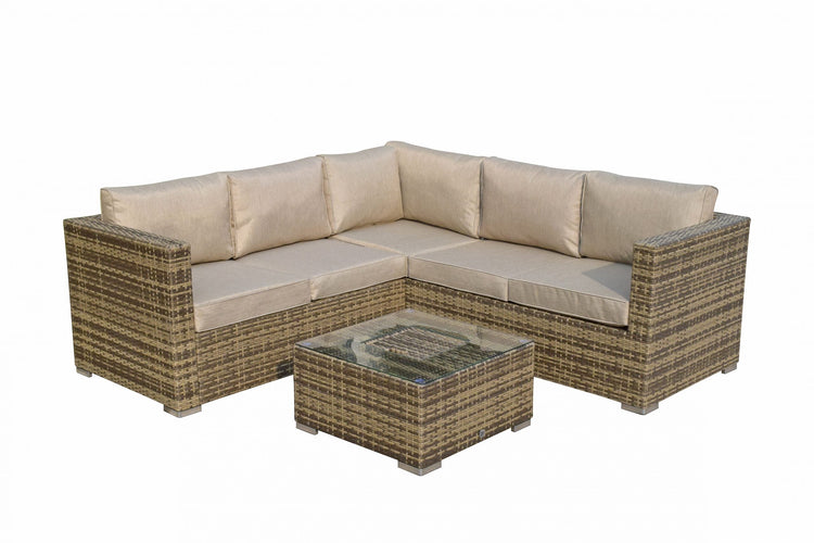 Georgia Brown Rattan Corner Sofa with Ice Bucket Glass Coffee Table | Signature Weave