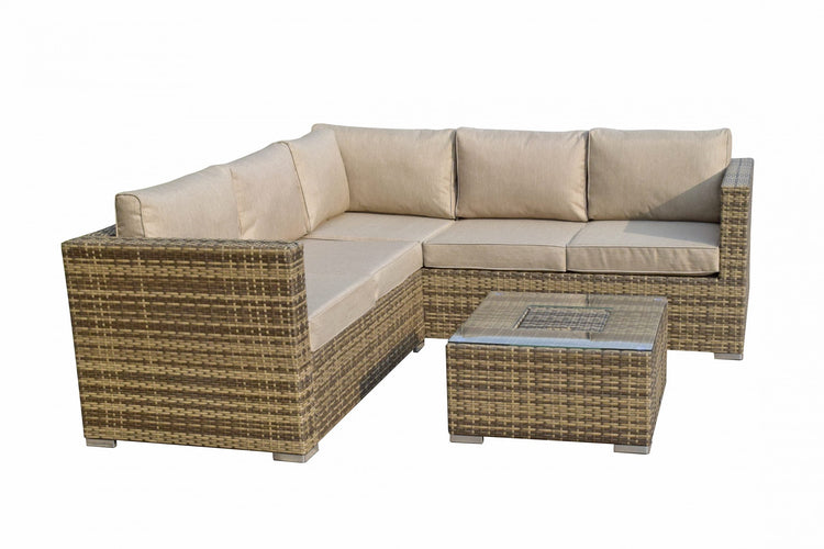 Georgia Brown Rattan Corner Sofa with Ice Bucket Glass Coffee Table | Signature Weave