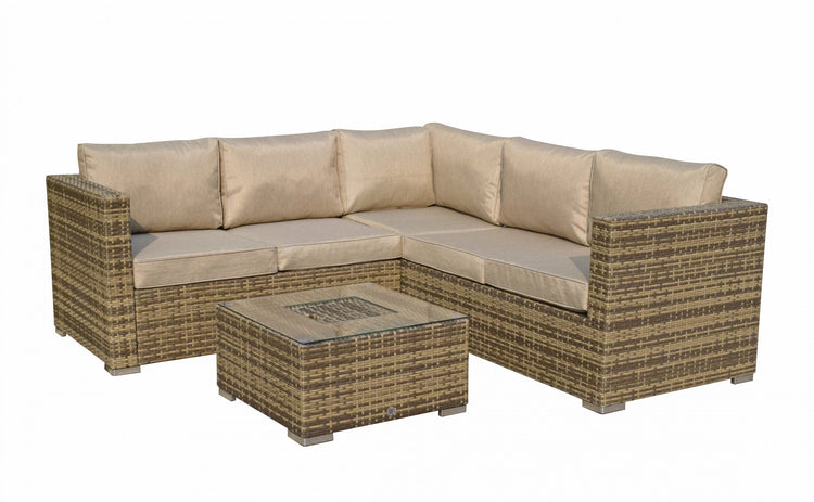 Georgia Brown Rattan Corner Sofa with Ice Bucket Glass Coffee Table | Signature Weave