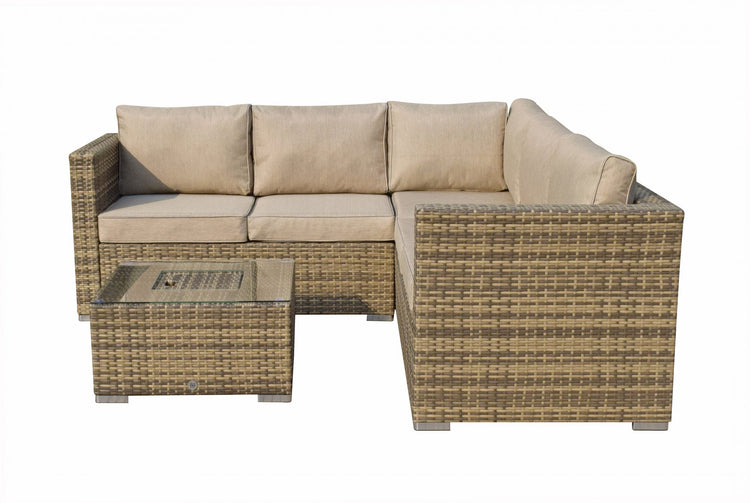 Georgia Brown Rattan Corner Sofa with Ice Bucket Glass Coffee Table | Signature Weave