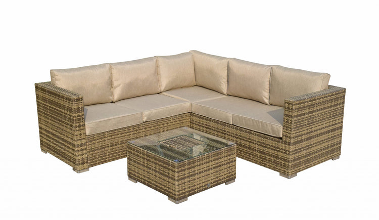 Georgia Brown Rattan Corner Sofa with Ice Bucket Glass Coffee Table | Signature Weave