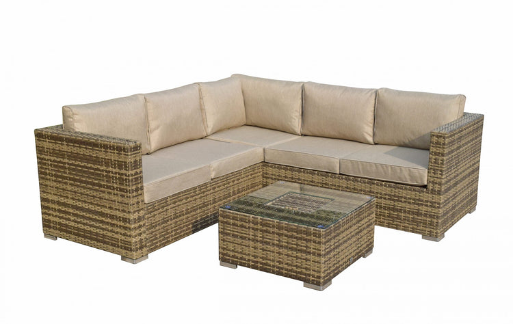 Georgia Brown Rattan Corner Sofa with Ice Bucket Glass Coffee Table | Signature Weave