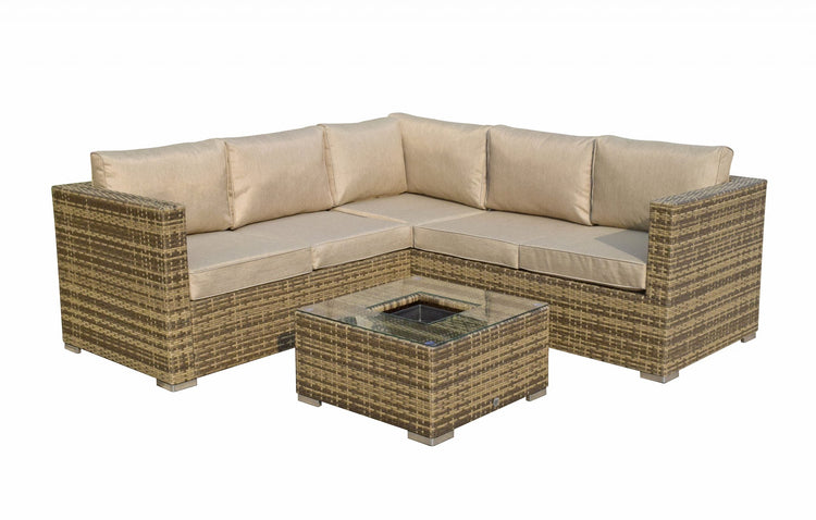 Georgia Brown Rattan Corner Sofa with Ice Bucket Glass Coffee Table | Signature Weave