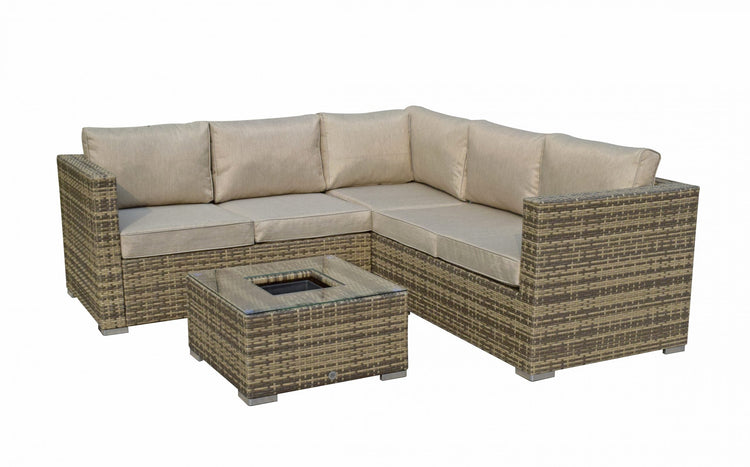 Georgia Brown Rattan Corner Sofa with Ice Bucket Glass Coffee Table | Signature Weave