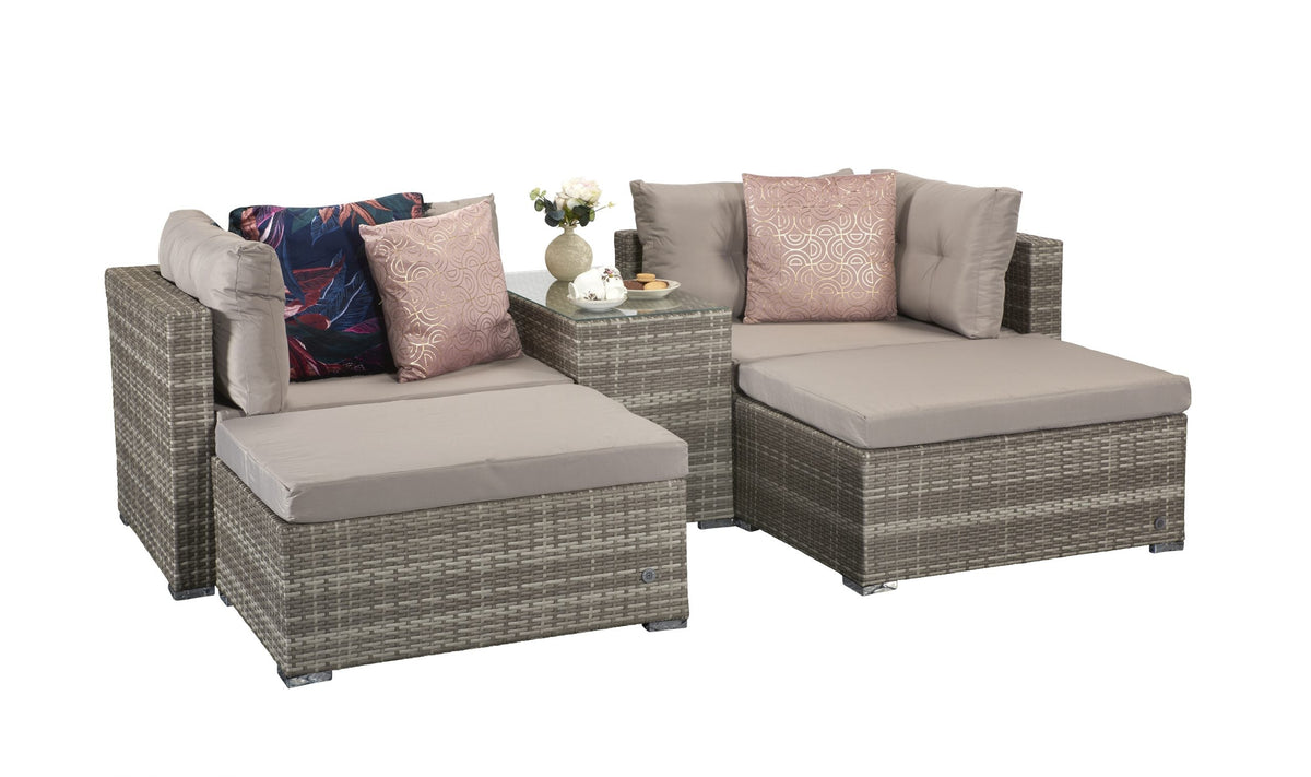 Harper Grey Rattan Modular Stacking Garden Sofa Set with Storage Side Table