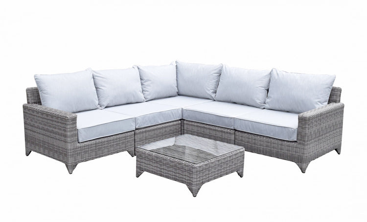Helena Grey Rattan Modular Garden Corner Sofa with Coffee Table | Signature Weave