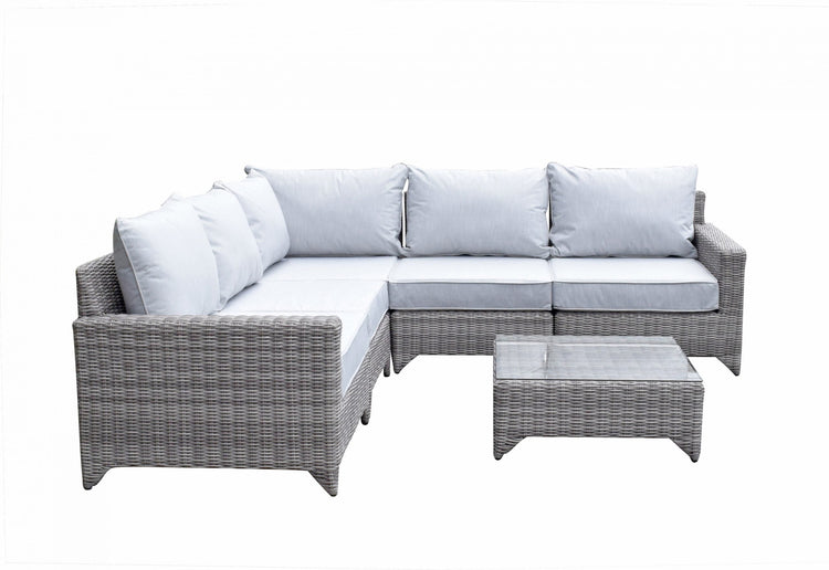 Helena Grey Rattan Modular Garden Corner Sofa with Coffee Table | Signature Weave
