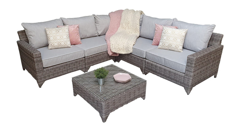Helena Grey Rattan Modular Garden Corner Sofa with Coffee Table | Signature Weave