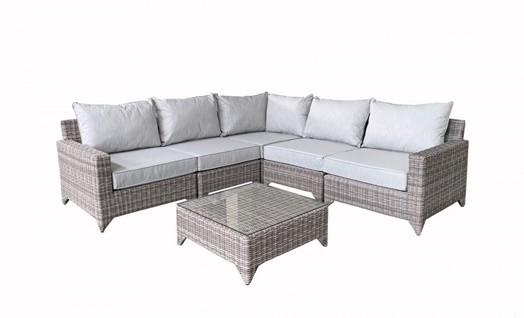Helena Grey Rattan Modular Garden Corner Sofa with Coffee Table | Signature Weave