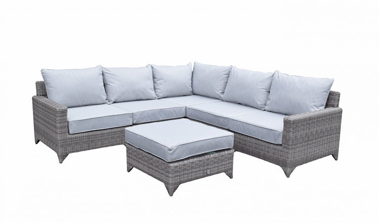 Helena Grey Rattan Modular Garden Corner Sofa with Coffee Table | Signature Weave