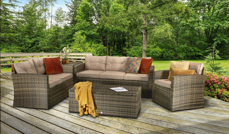 Holly Brown Rattan High Back 5 Piece Garden Sofa Set with Cushion Box | Signature Weave