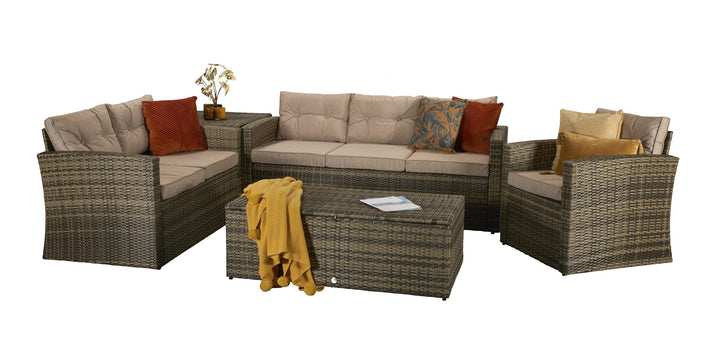 Holly Brown Rattan High Back 5 Piece Garden Sofa Set with Cushion Box | Signature Weave