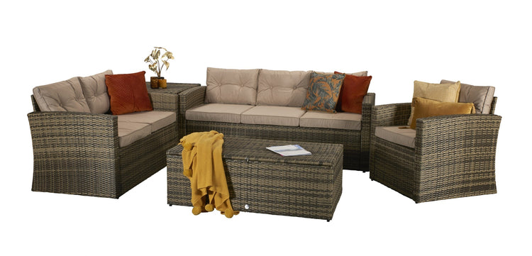 Holly Brown Rattan High Back 5 Piece Garden Sofa Set with Cushion Box | Signature Weave
