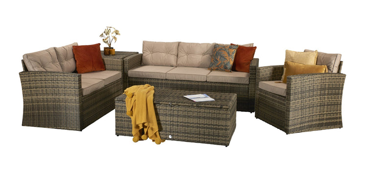 Holly Brown Rattan High Back 5 Piece Garden Sofa Set with Cushion Box | Signature Weave