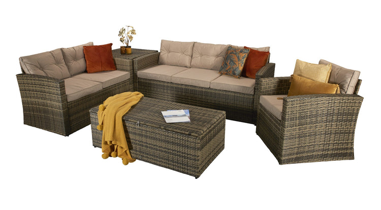 Holly Brown Rattan High Back 5 Piece Garden Sofa Set with Cushion Box | Signature Weave