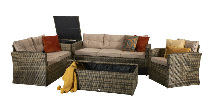 Holly Brown Rattan High Back 5 Piece Garden Sofa Set with Cushion Box | Signature Weave