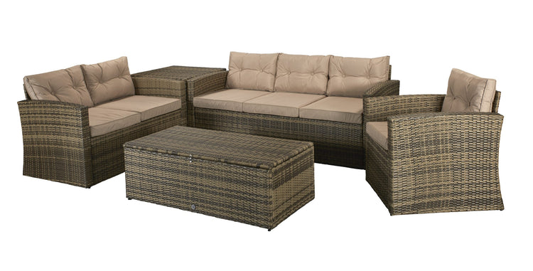 Holly Brown Rattan High Back 5 Piece Garden Sofa Set with Cushion Box | Signature Weave