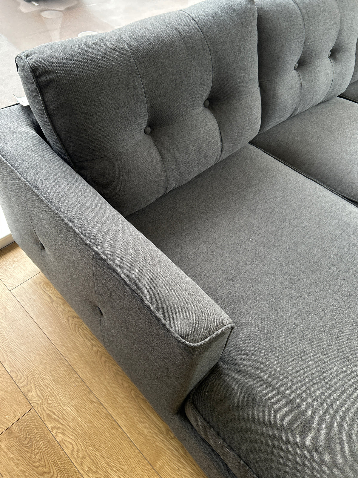 Ex-Display Liam Grey Fabric 3 Seater Chaise Sofa + Chair