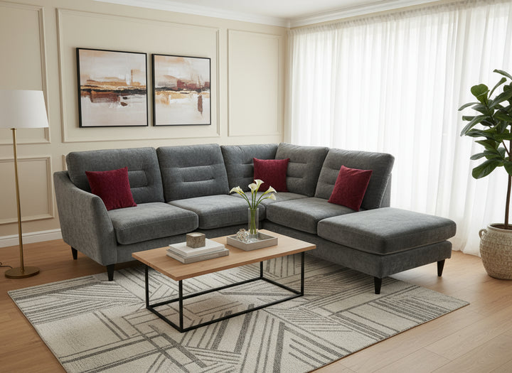 Ex-Display Skye Grey Fabric Corner Sofa with Footstool | Lebus Upholstery