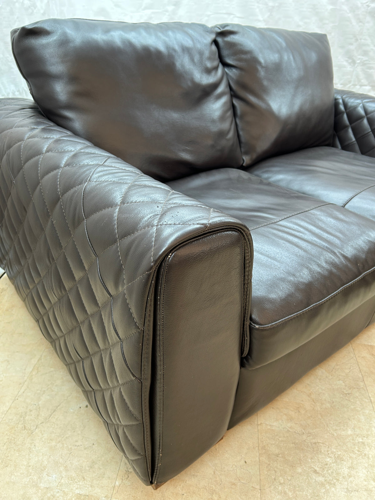 Ex-Display Waffle Arm Brown Leather 2 Seater Sofa + Chair