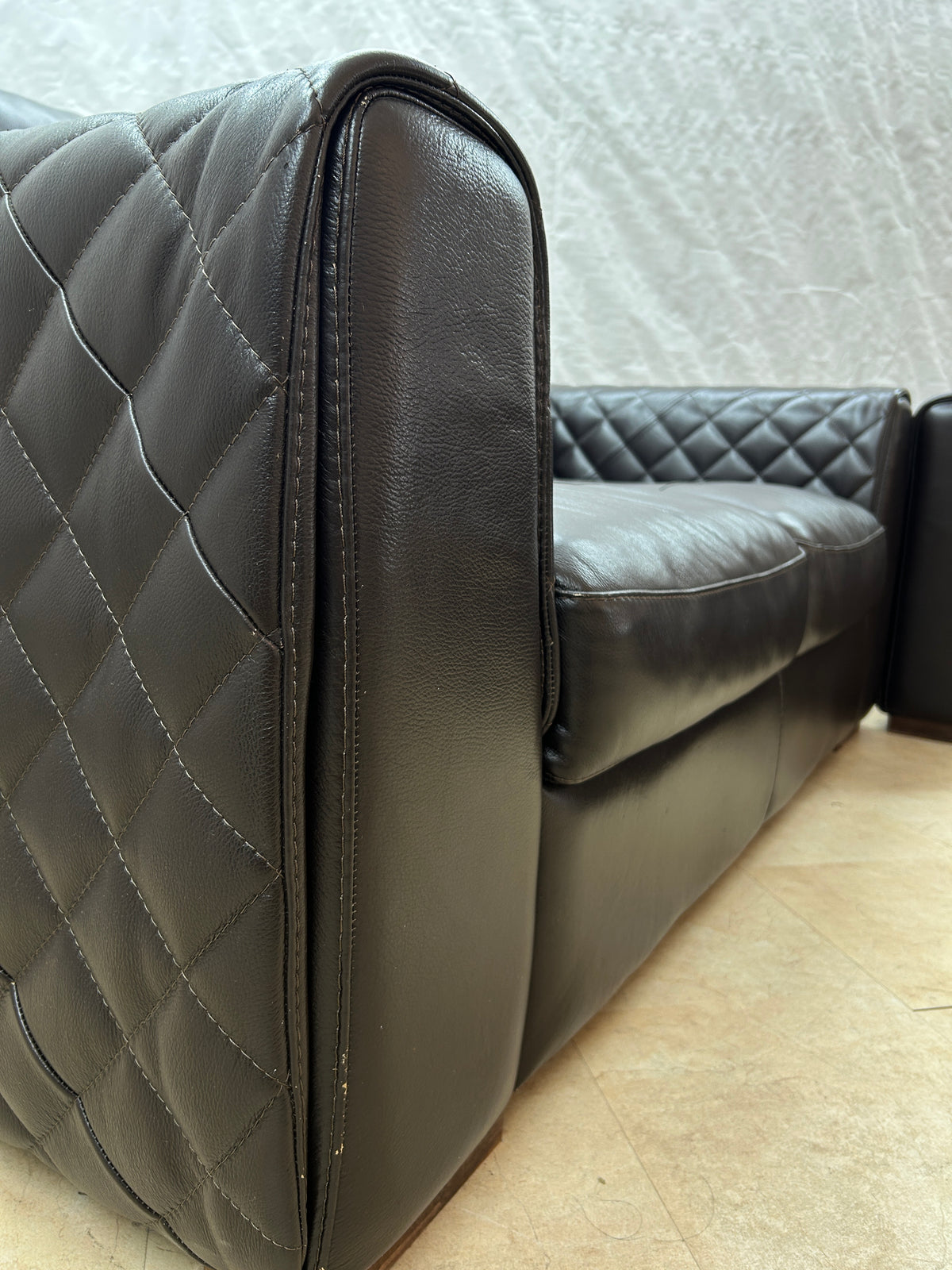 Ex-Display Waffle Arm Brown Leather 2 Seater Sofa + Chair