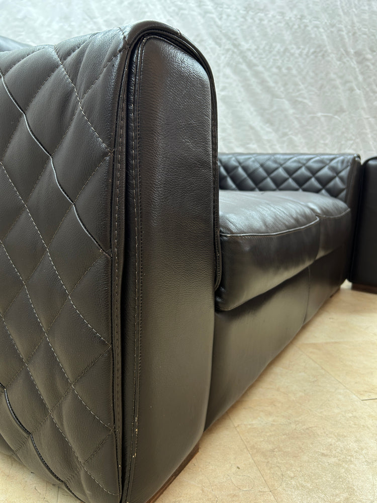 Waffle Arm Ex-Display Leather Brown 2 Seater Sofa + Chair | EXA87