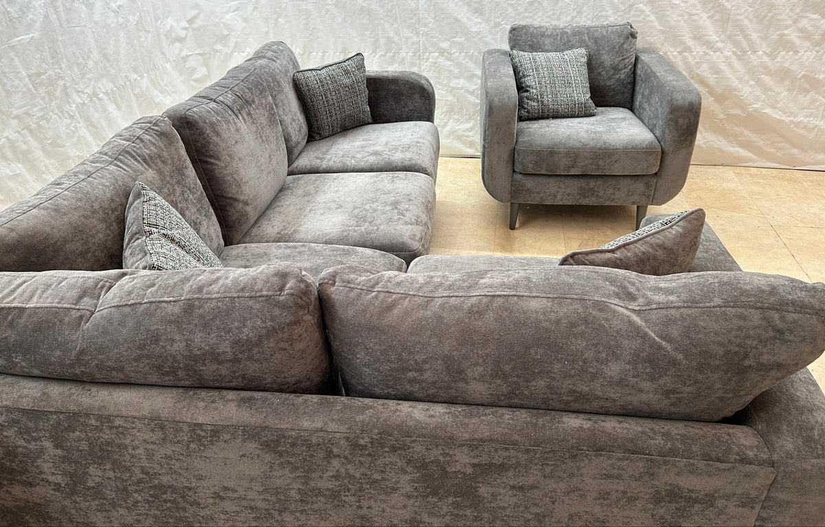 Ex-Display Maia Grey Fabric Corner Sofa + Chair
