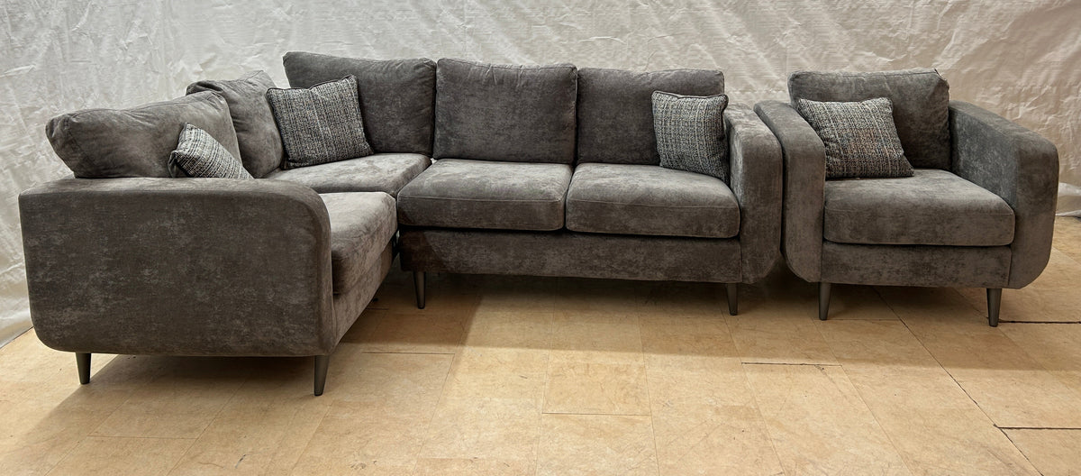 Ex-Display Maia Grey Fabric Corner Sofa + Chair
