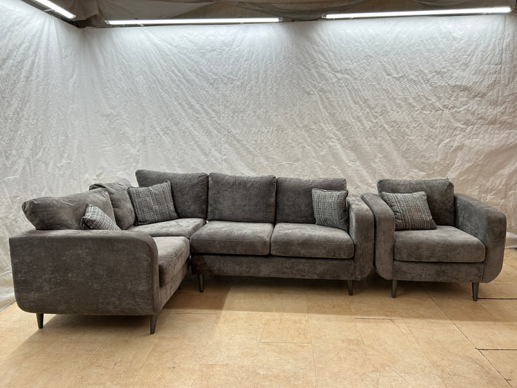 Maia Ex-Display Grey Fabric Corner Sofa + Chair
