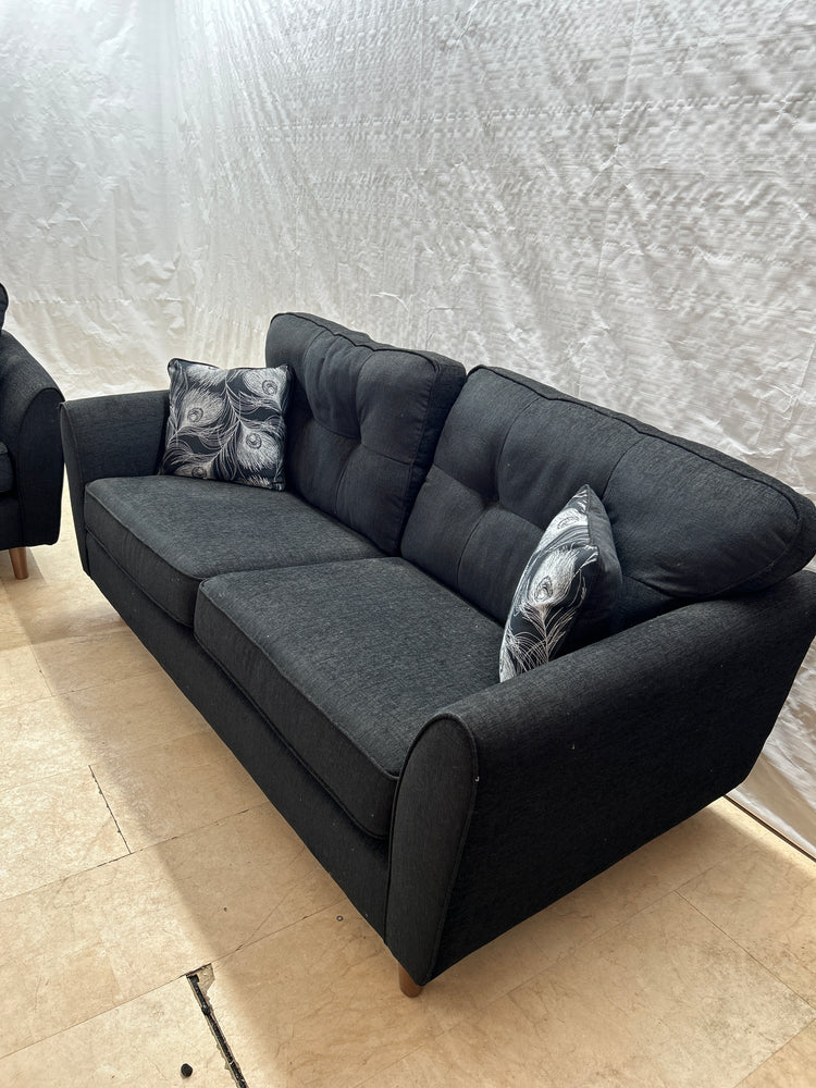 Peacock Ex-Display Black Fabric 3 + 2 Seater Sofa Set | EXPEA