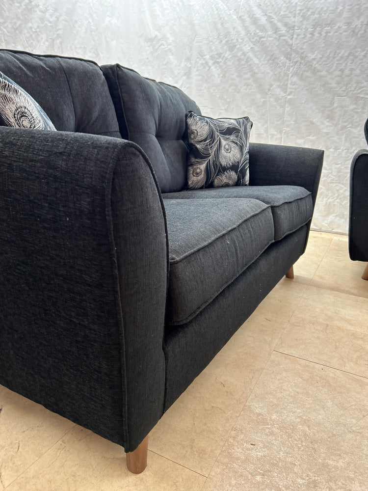 Peacock Ex-Display Black Fabric 3 + 2 Seater Sofa Set | EXPEA