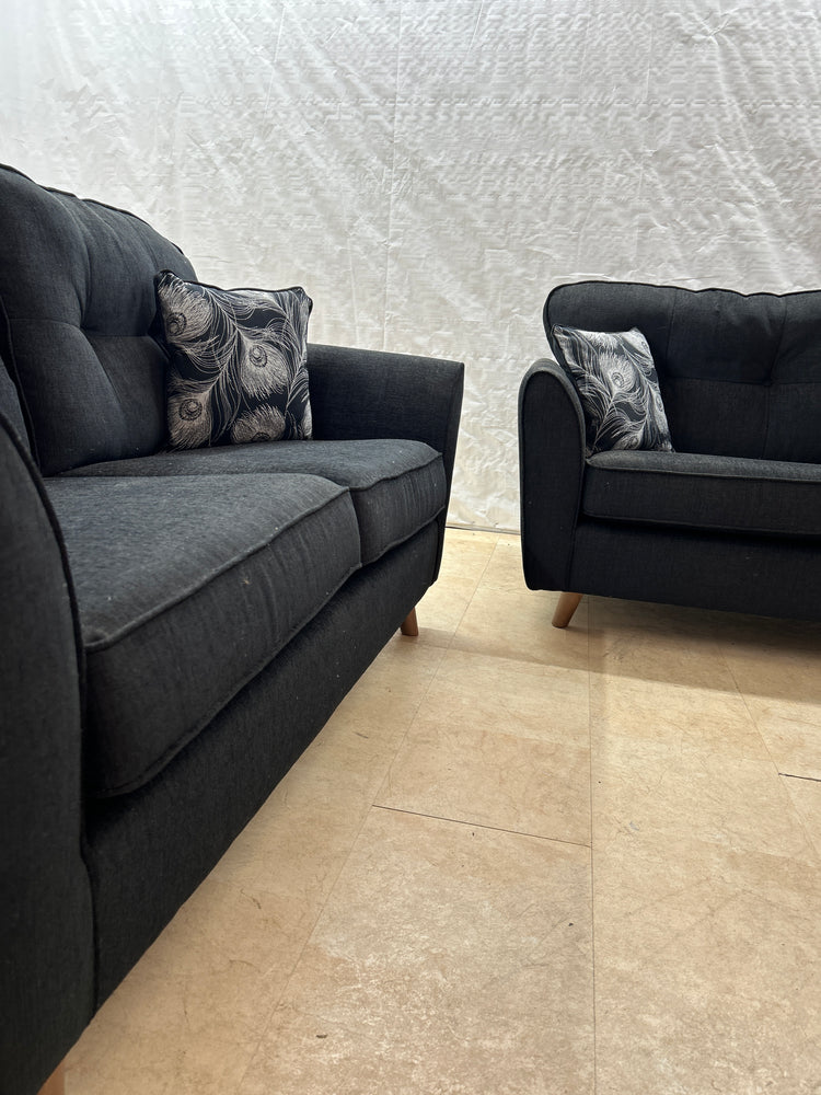 Peacock Ex-Display Black Fabric 3 + 2 Seater Sofa Set | EXPEA