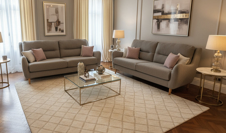 Ex-Display Porto Grey Boucle 3 + 2 Seater Sofa Set