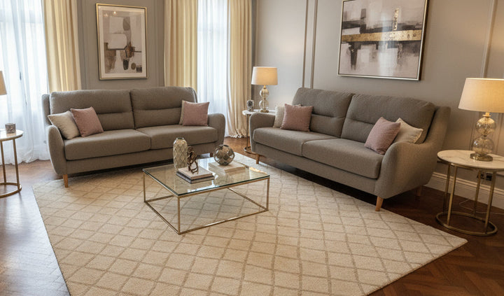 Ex-Display Porto Grey Boucle 3 + 2 Seater Sofa Set | Lebus Upholstery